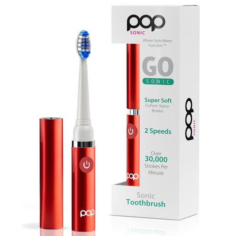 Pop Sonic Electric Toothbrush (Metallic Red) - Travel Toothbrushes w/AAA Battery | Kids Electric Toothbrushes with 2 Speed & 15,000-30,000 Strokes/Minute, Dupont Nylon Bristles