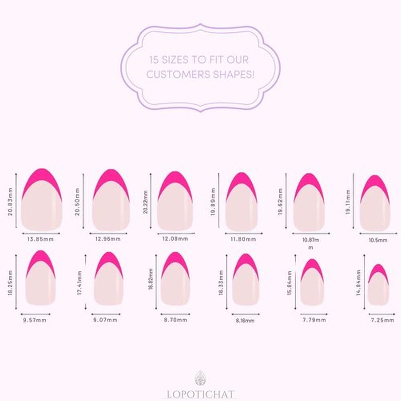 Short Press On Nails Lopotichat - Pink Goddess | Hot Pink Press On Nails | Reusable Fake Nails with Glue | French Tip Press On Nails Almond - 30pcs 15 Sizes Gel Nail Kit