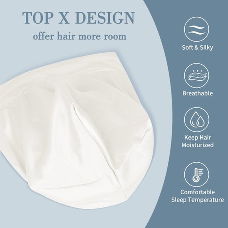 Fittia Satin Hair Bonnet for Sleeping, Silky No Frizzy for Curls Care, Adjustable Strap for Non-Slip, Dreadlocks Cap for Women&Men Ivory