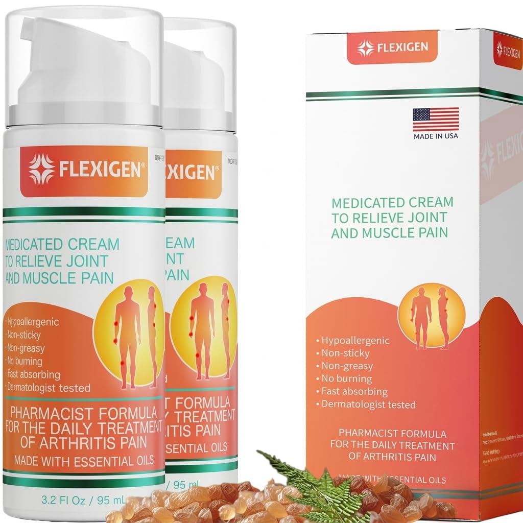 FLEXIGEN Frankincense Cream, 2 Pack (6.4 oz) – Soothing Menthol Analgesic for Overworked Muscles & Joints – Non-Greasy, Fast-Absorbing Comfort with Aloe & Shea Butter