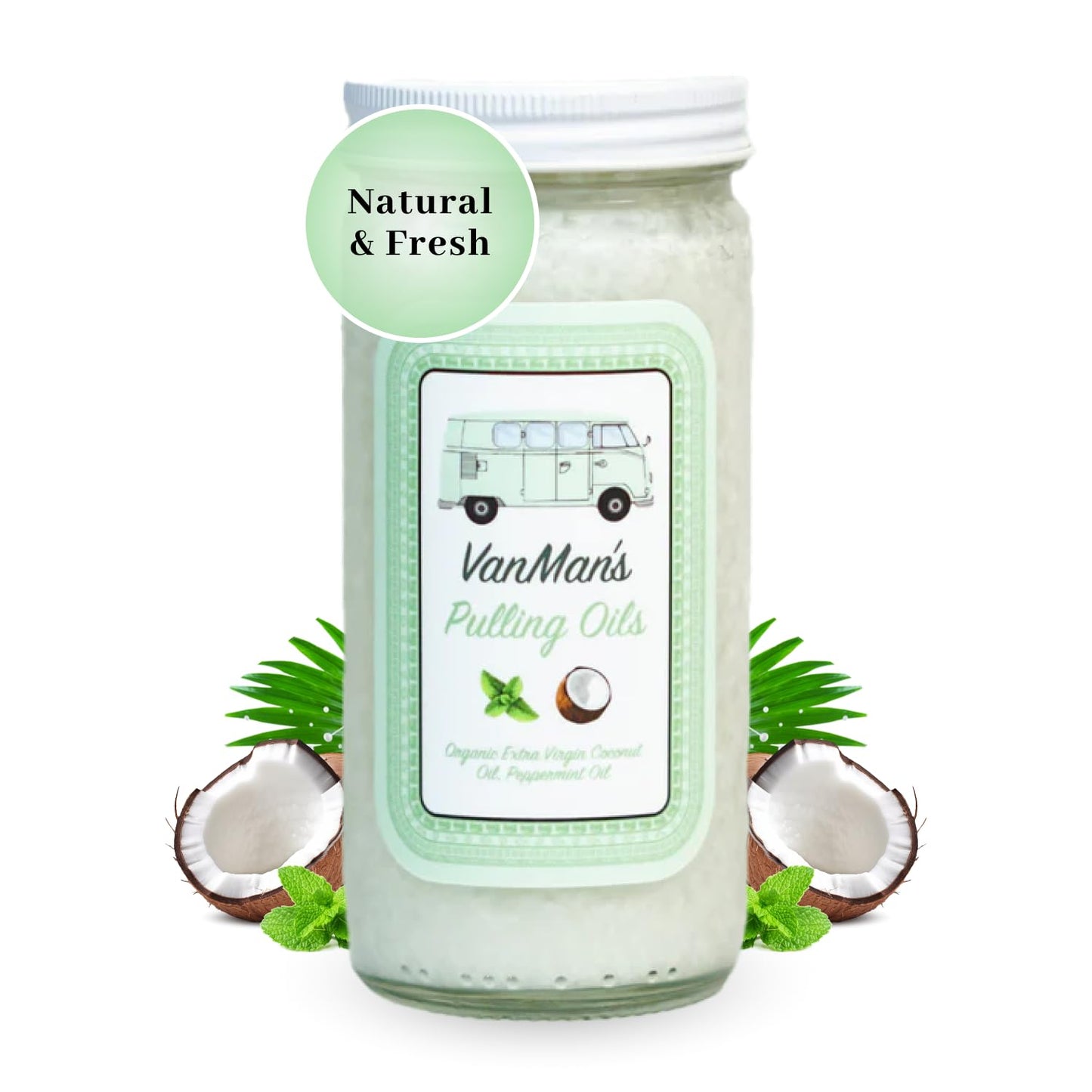 Vanman's Pulling Oil for Teeth and Gums - Oil Pulling Made with Organic Unrefined Coconut Oil and Peppermint Oil - Fluoride-Free, Supports Fresh Breath - 7.6 Ounce