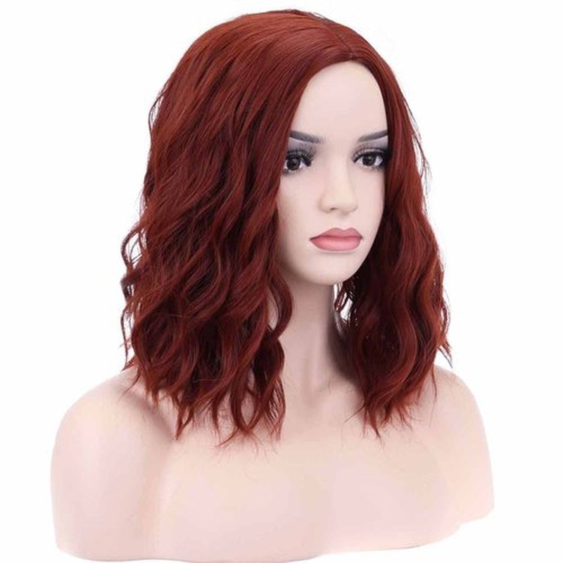 RightOn 14 Inches Red Copper Wig Short Curly Wig Dark Orange Wig Short Wig Women Wigs Red Brown Wig Shoulder Length Wigs with Wig Cap