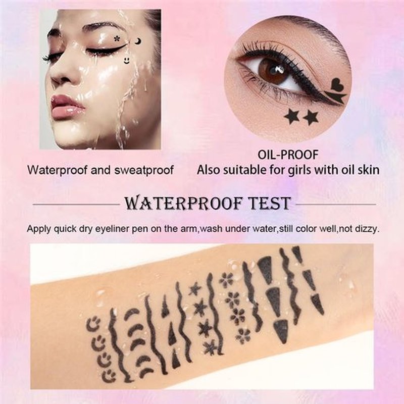 WanTuoluo 8 Pcs Double-Side Black Liquid Eyeliner Stamp Pens Set,Triangle Wing Eye Tail Cat Eye Stamp Makeup, Long Lasting Liquid Eye Liner,Waterproof & Smudgeproof Makeup (Black-1, 8Pack)