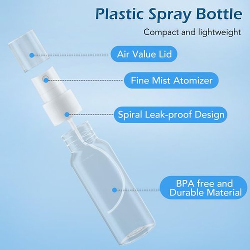 Zoizocp Spray Bottles, 2.7oz/80ml Clear Empty Fine Mist Plastic Mini Travel Bottle Set, Small Refillable Liquid Containers with 2pcs Funnels and 24pcs Labels (6 Pack)
