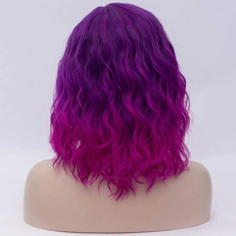 BERON Purple Ombre Wigs for Womens Short Curly Wavy Girls Wig Dark Roots Purple Shoulder Length Hair Wig with Heat Resistant Synthetic Cosplay or Daily Used Wigs