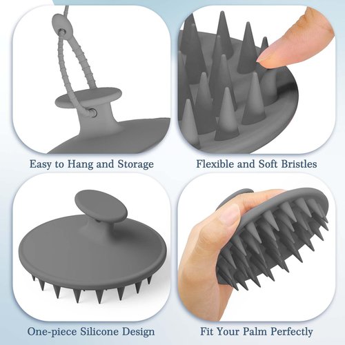 Manmihealth Silicone Hair Scalp Massager & Soft Bath Glove Set 2 PCS, Extra-Large Shampoo Scalp Brush with Body & Face Scrubber for All Hair Skin Types with a Free Silicone Strap&Hook Style 1(Gray*2)