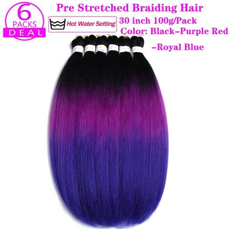 Pre Stretched Braiding Hair Extensions 30 Inch 6 Packs Long Professional Crochet Twist Braids Hair High Temperature Synthetic Fiber Yaki Texture(30",black-purple red-blue)