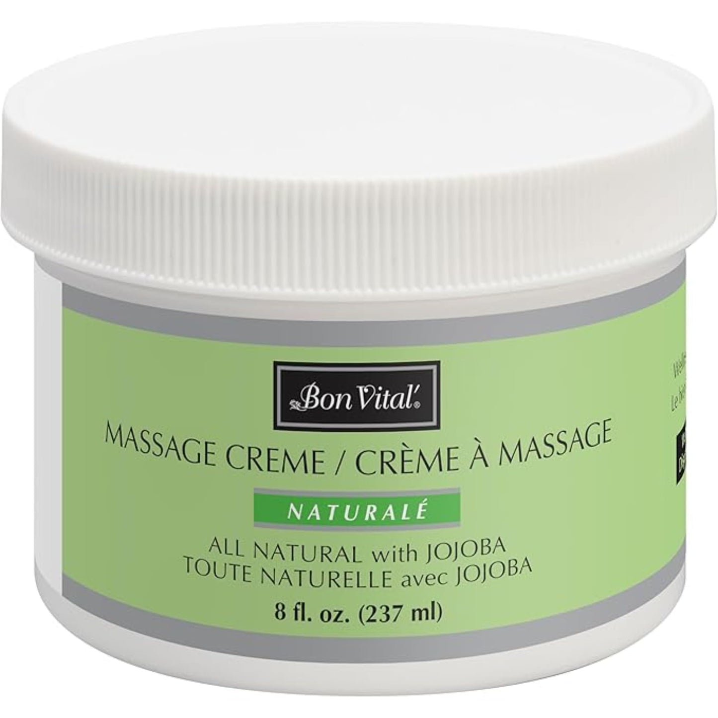 Bon Vital' Naturale Massage Crème, 8 oz, Unscented Massage Cream for Massage Therapy, Natural Botanical Formula, Water-Dispersible, Paraben & Nut Free, Smooth Skin Moisturizer