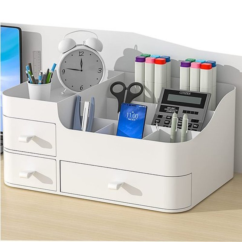 skin care organizer,Makeup Desk Organizer With Drawers ,Countertop Organizer for Cosmetics,Vanity brush with Holder for Lipstick, Brushes, Eyeshadow, and Desktop Finishing Dresser (A-Large-White)
