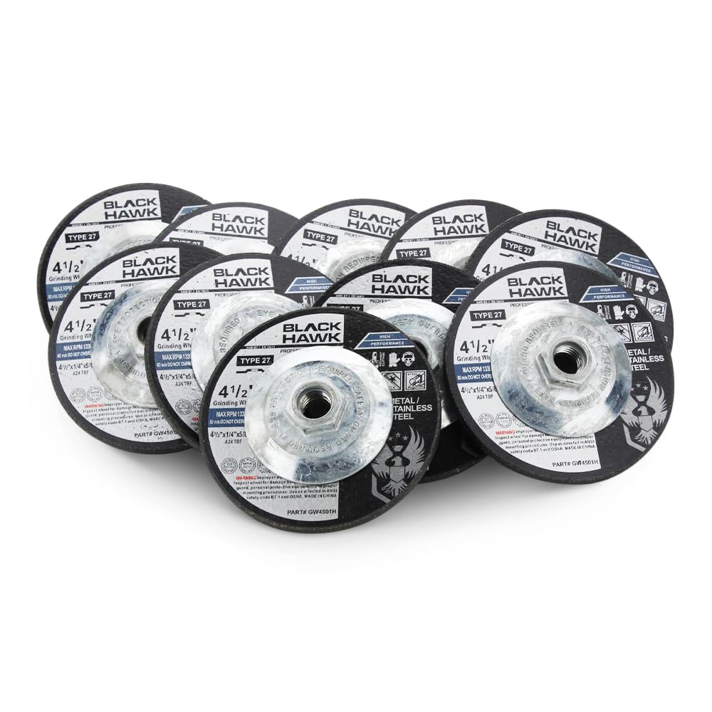 Depressed Center Metal Grinding Wheels - 4.5" Angle Grinder | 10-Pack, Durable 5/8"-11 Hub