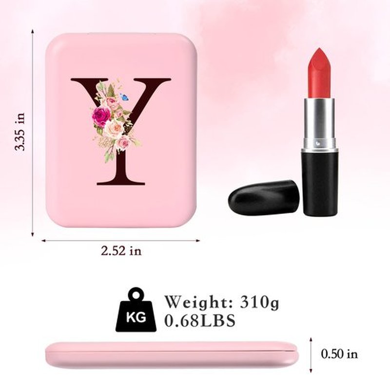 KEWWADB Travel Mirror with Lights, Initials Portable Compact Mirror, Travel Essentials, Suitable for Teen Girls, Young Women Gifts Ideas, Birthdays Gifts(Pink) (Y)
