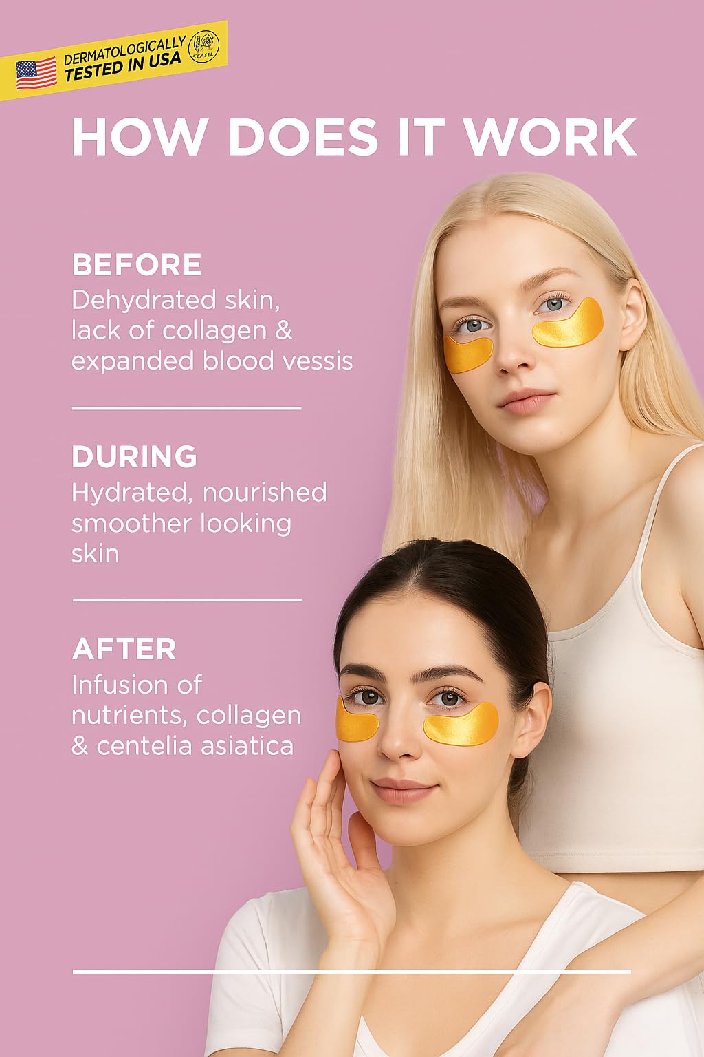 dermaUS Under Eye Patches – 20 Pairs Collagen Gold Eye Mask with Hyaluronic Acid, Green Tea, Aloe & Matcha – Puffy Eyes, Dark Circles, Wrinkles & Bags Treatment – For All Skin Types