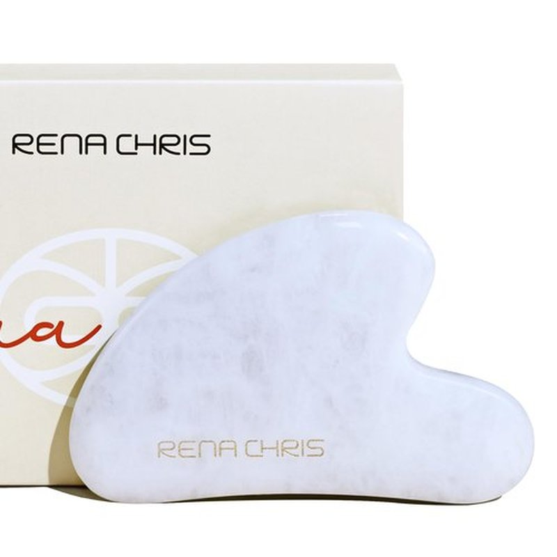 Rena Chris Gua Sha Facial Tools, Natural Jade Stone Guasha, Manual Massage Sticks for Jawline Sculpting and Puffiness Reducing, Gua Sha Scraping Massage Tool, Skin-Care Tool (White)