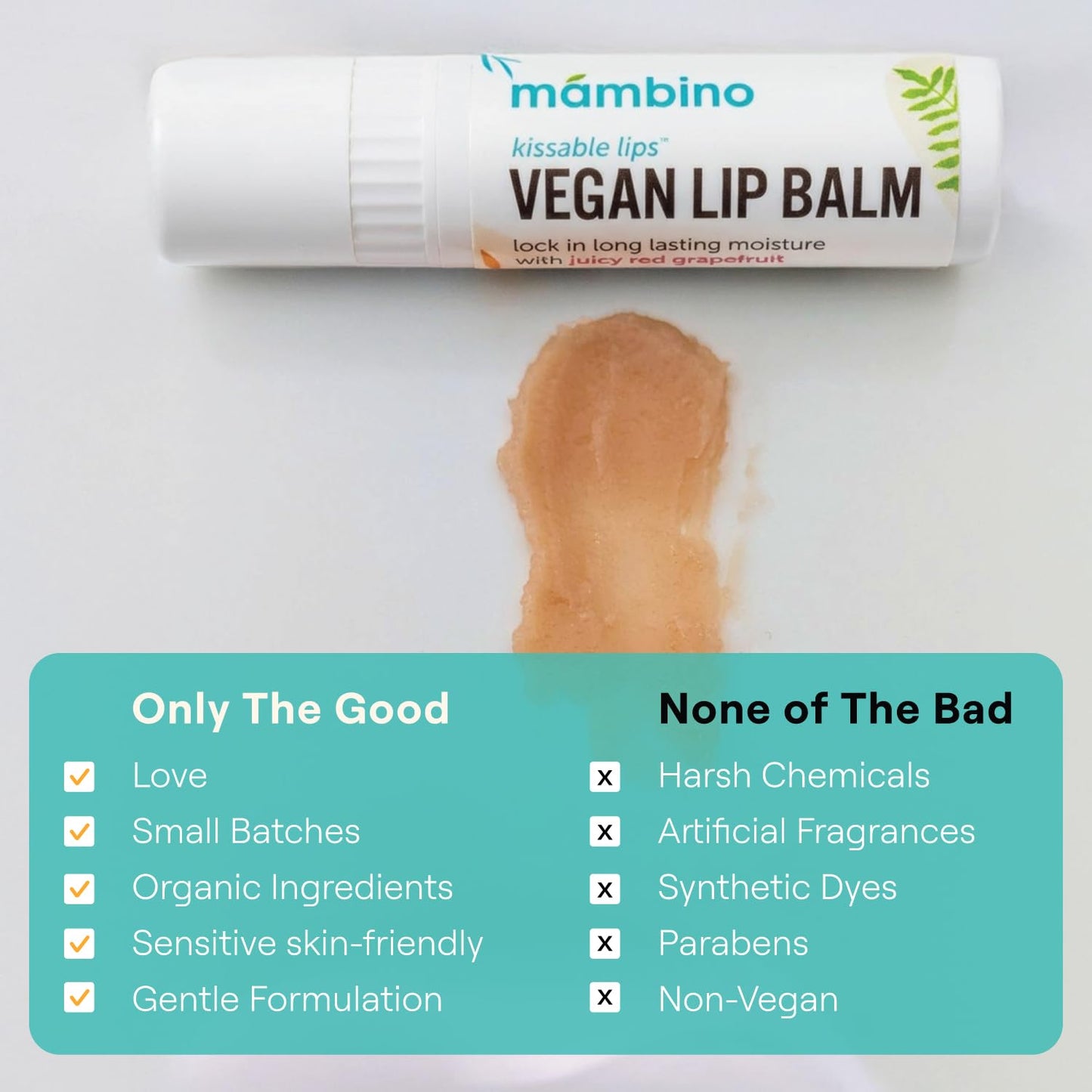 Mambino Organics Kissable Lips Vegan Lip Balm, Glossy Pink Grapefruit Lip Moisturizer, Hydrating Plant-Based Lip Care with Olive & Jojoba Oils, Clean Beauty Lip Product, 7 g
