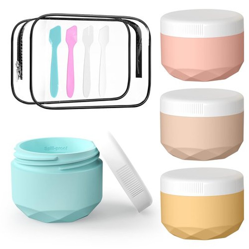 Travel Containers for Toiletries, Silicone Cream Jars TSA Approved 2.5oz Travel Size Containers with Toiletry Bag, Wide Mouth Leak-proof Travel Accessories with Lid for Cosmetic Cream