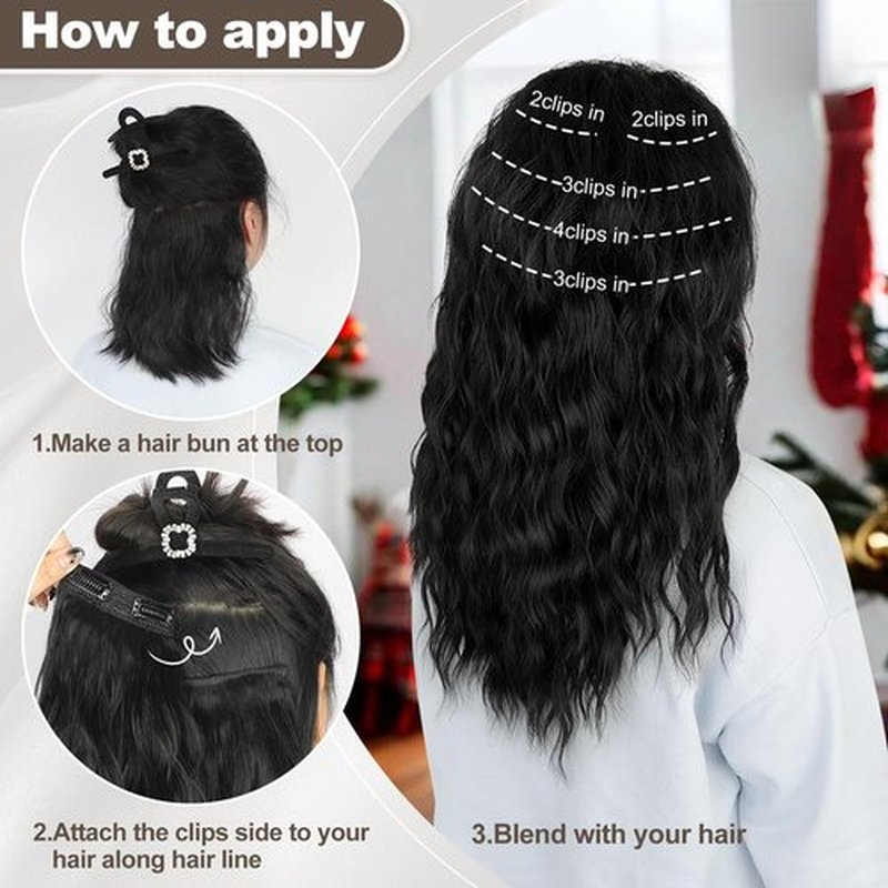ALXNAN Clip in Hair Extensions, 16" Black to Brown and Light Blonde ombre Thick Long Mermaid Waves Hair Extensions Invisible Lace Weft Soft Hairpieces For Women