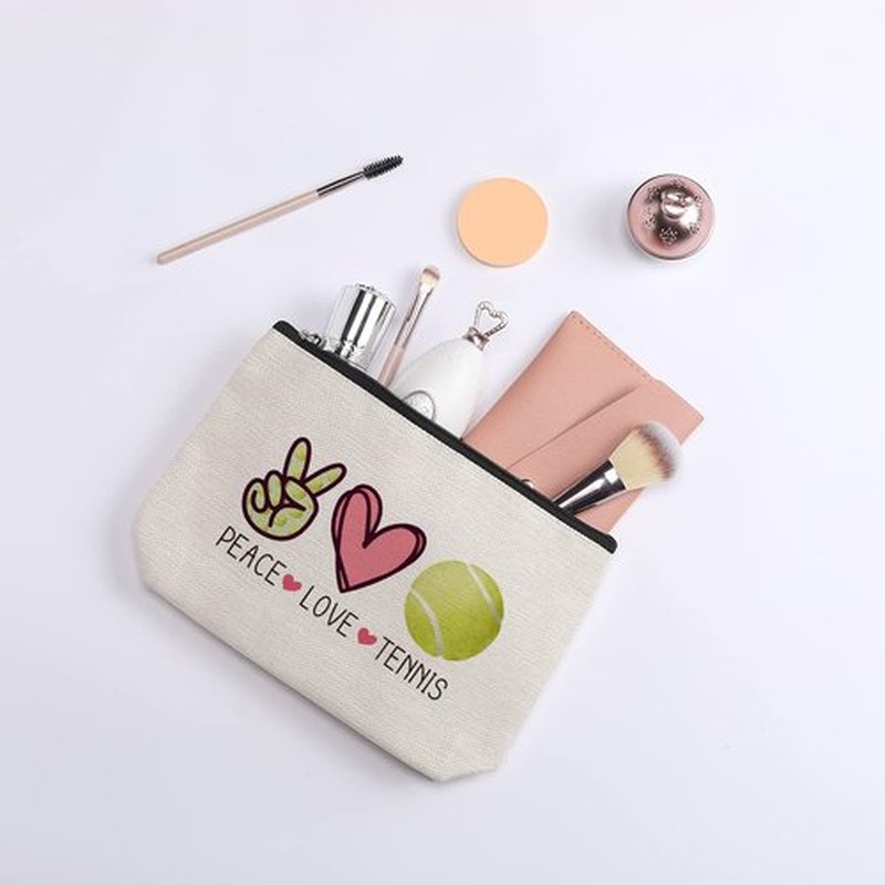 kdxpbpz Tennis Gifts Tennis Pouch Bag Inspirational Gifts for Women, Gifts for Tennis Lovers Players Birthday Gift for Coach Best Friend Sister - Peace Love Tennis Makeup Bag