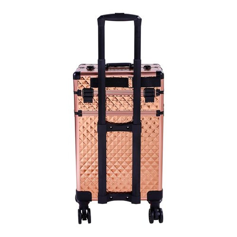 4 in 1 Rolling Makeup Train Case, Professional Aluminum Makeup Travel Organizer Cosmetic Case, Cosmetology Caboodle Case on 360° Wheels, Beauty Storage Luggage Lockable(Rose Gold)