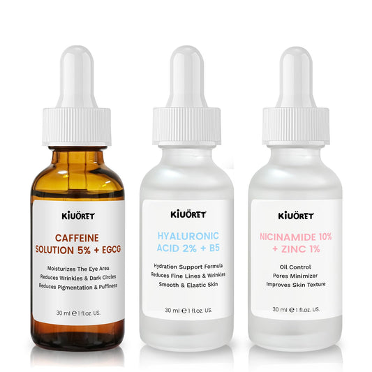 Advanced Face Serum Set 3 PCS - 5% Caffeine Solution + Niacinamide + Hyaluronic Acid Serums - Anti-Aging Serum Reduces Wrinkles, Minimizes Pores & Firming, Improves Texture for All Skin Types