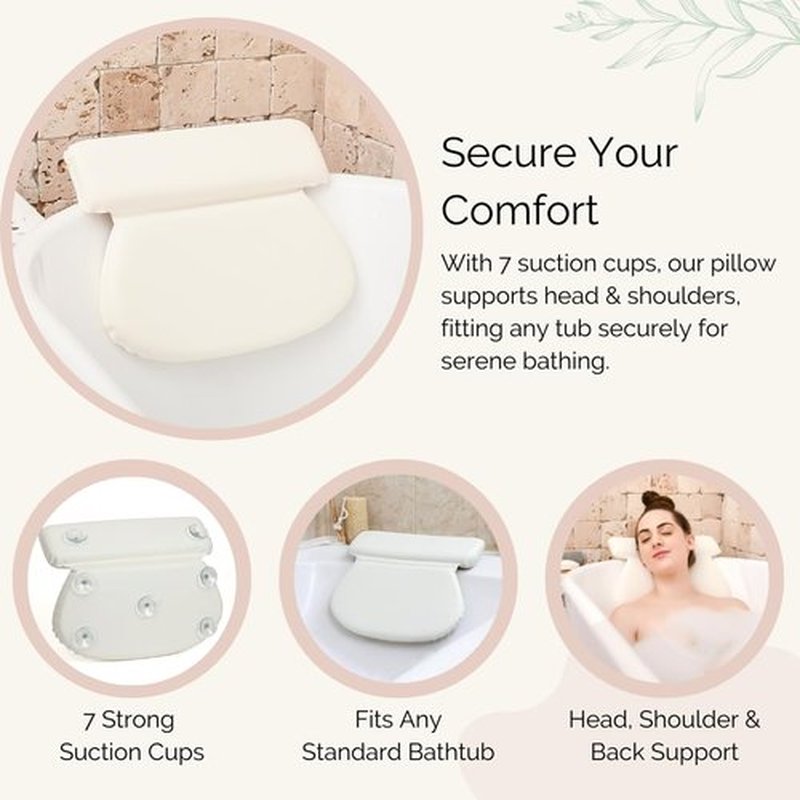 Monsuri Luxurious Bath Pillow for Tub - Premium Bathtub Pillows for Head and Neck Support - Ideal Bath Tub Pillow Headrest for Soaking Tub - Perfect Women's Gift Idea for Bath Accessories