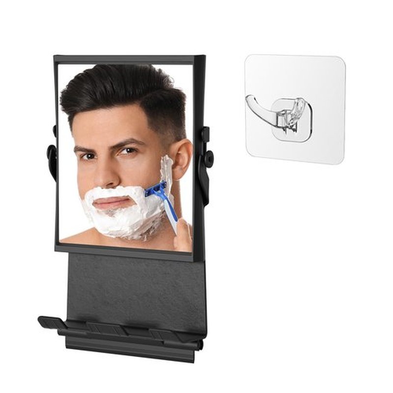 APLOP Fogless Mirror for Shower with Dual-Sided 1X/3X Magnification, Fogless Shower Mirror with Small Squeegee and Adhesive Hook, Rust-Proof and Black