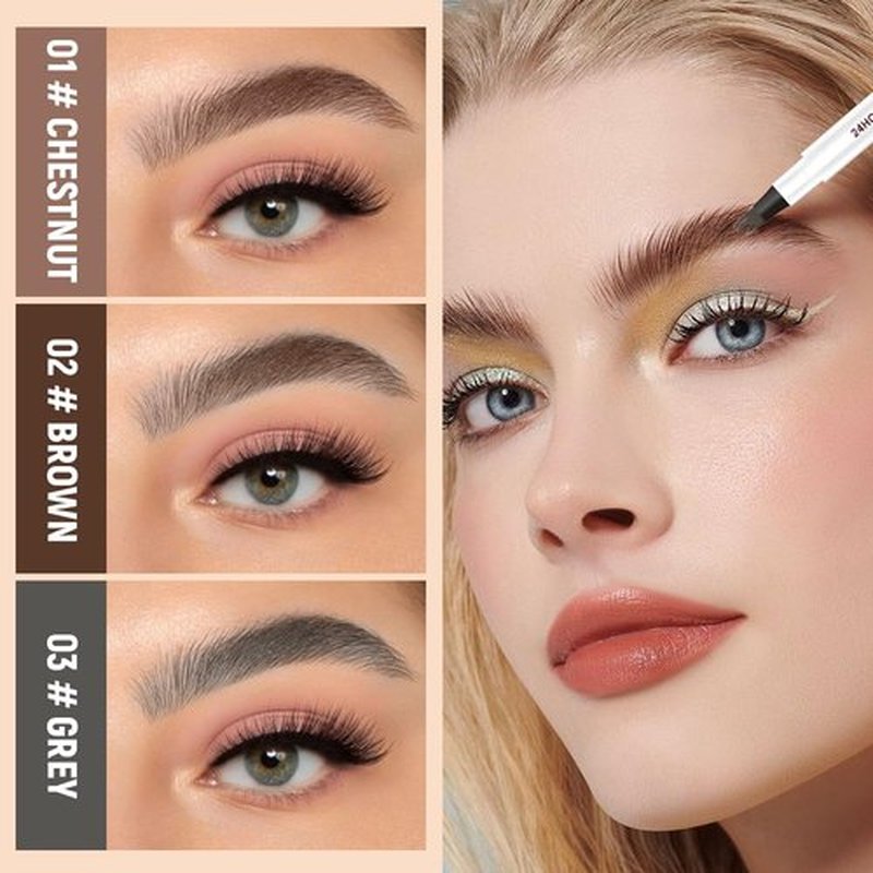 New Microblading Eyebrow Pen,3D Waterproof Eyebrow Pencil,2PCS Eyebrow Tattoo Pencil 4 Fork Tip Natural Fine Stroke Eyebrow Pen,Eye Brown Makeup Long-Lasting Magic Eyebrow Pen (Light Brown)
