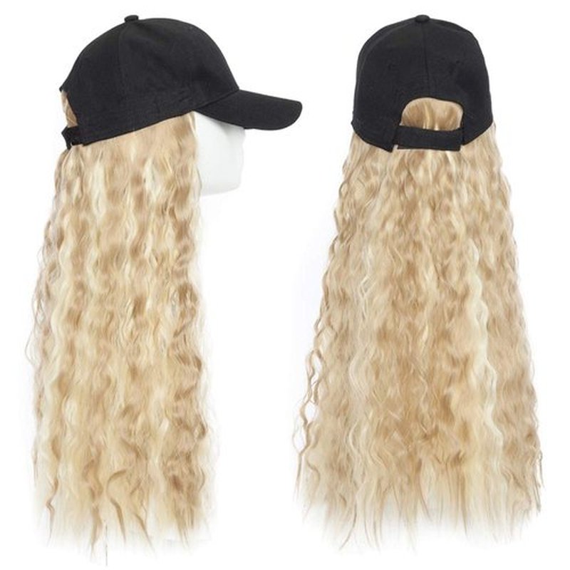 S-noilite Baseball Cap with Hair Baseball Hats with Hair Attached Corn Wave Baseball Cap Wig Adjustable Baseball Hat Wig for Women (18”-Corn Wave, Sandy Blonde & Bleach Blonde)