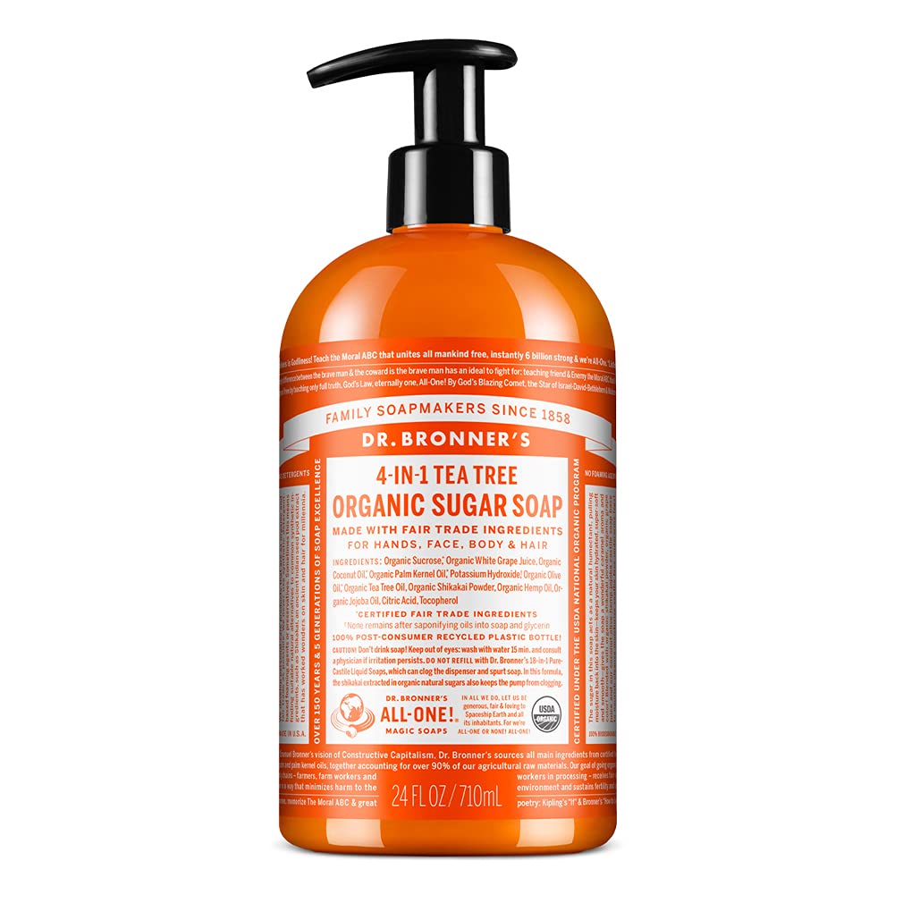 Dr. Bronner's Organic Sugar Soap (Baby Unscented, 24 Ounce) - Made with Regenerative Certified Organic Oils, Sugar & Shikakai Powder, 4-in-1 Use: Hands, Body, Face and Hair- Liquid Soap, Nourishes