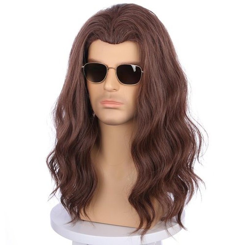 PATTNIUM Mens Light Brown Wig Long Curly Wavy Wig Middle Length Brown Mixed Blonde Hair Wig Halloween Cosplay Costume Party Wigs