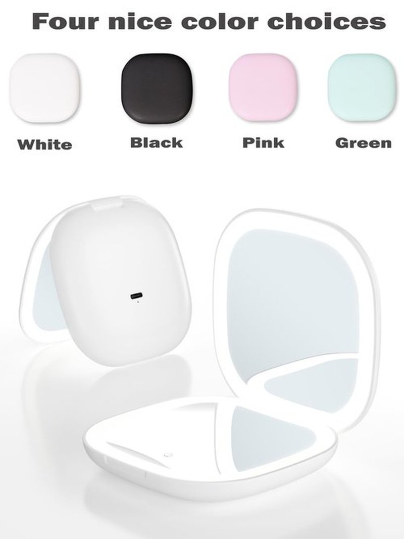 LHQOO LED Magnifying Travel Mirror 1/5x Portable Desktop Mirror - Magnifying Portable Double-Sided Dimmable USB Charging Touch Screen for Travel, Daily Commute and Dating (Pink)