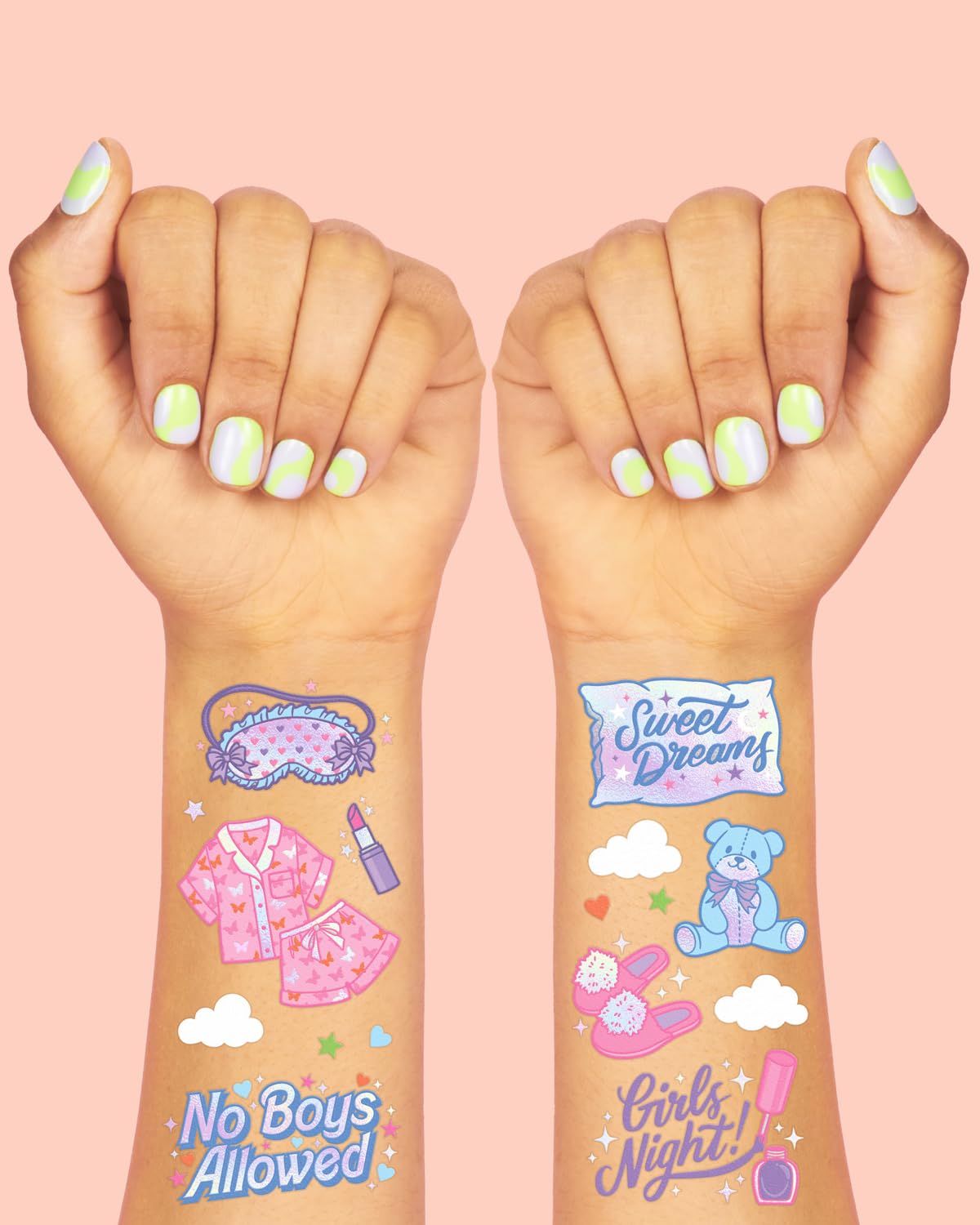 xo, Fetti Pink Sleepover Party Temporary Tattoos for Girls - 52 styles | Pink Birthday Party Supplies, Girls Movie Night Goodie Bag Favors, Cute Bday Decorations, Easter Basket, Stocking Stuffer
