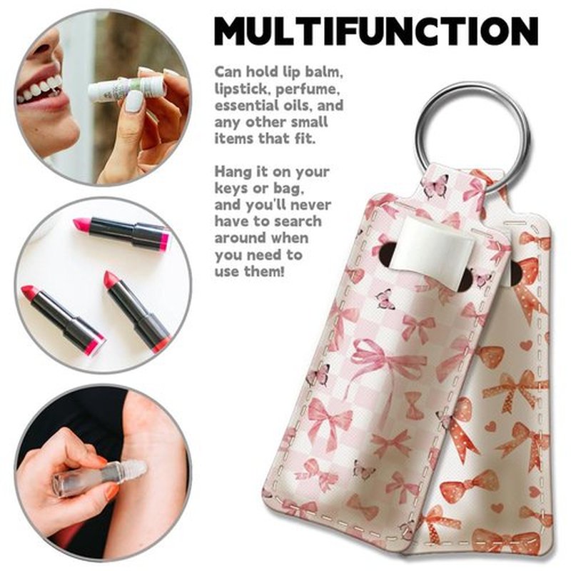 OLYCRAFT 2Pcs Bowknot Chapstick Holder Keychain 3.8x1.5 Inch Elastic Diving Fabric Lipstick Lipstick Keychains Elastic Diving Fabric Portable Lipstick Sleeve Travel Key Ring Holder for Lipstick
