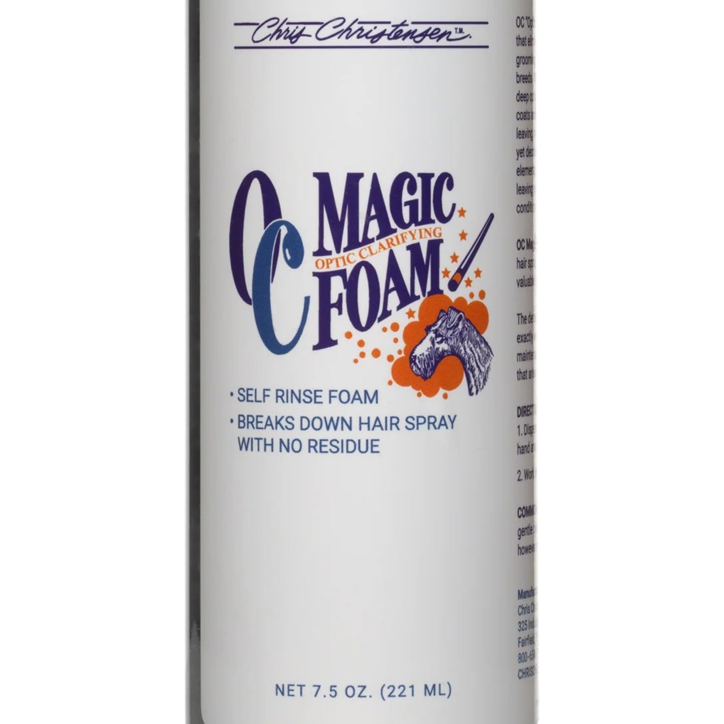 Chris Christensen OC Magic Foam Self Rinse Dog Shampoo, Removes Hair Spray, Chalk, Heavy Products, for Wire Coat Dogs and Delicate Soft Coated Dogs, Groom Like a Professional, 7.5 oz