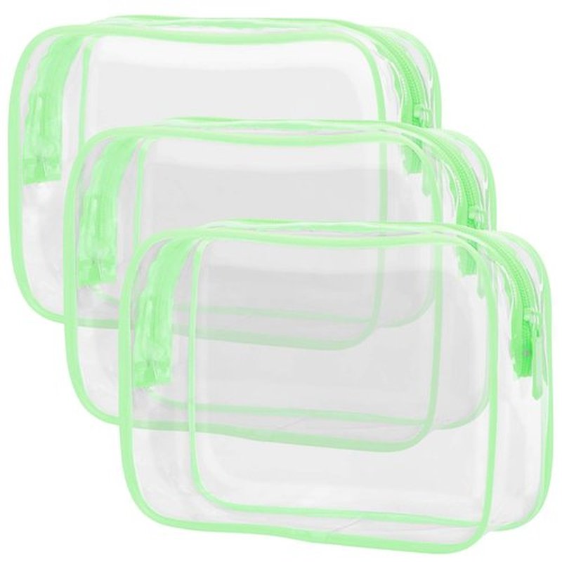 PACKISM TSA Approved Toiletry Bag - Clear Makeup Bag Waterproof Quart Size Bag, Travel Makeup Cosmetic Bag for Women, Carry on Airport Airline Compliant Bag, 3 Pack, Green