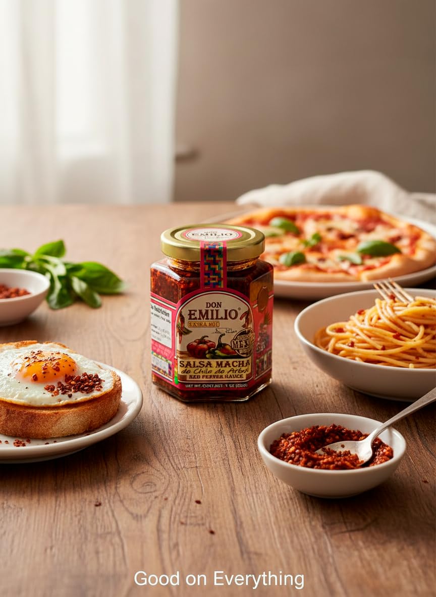 DON EMILIO Salsa Macha Extra Hot Sauce | Authentic Mexican Chili Crisp with Hot Chili, Red Pepper& | Crunchy Chili Oil | Spicy Gourmet Sauce | Vegan, Keto & Non-GMO | 9 oz (1 unit)
