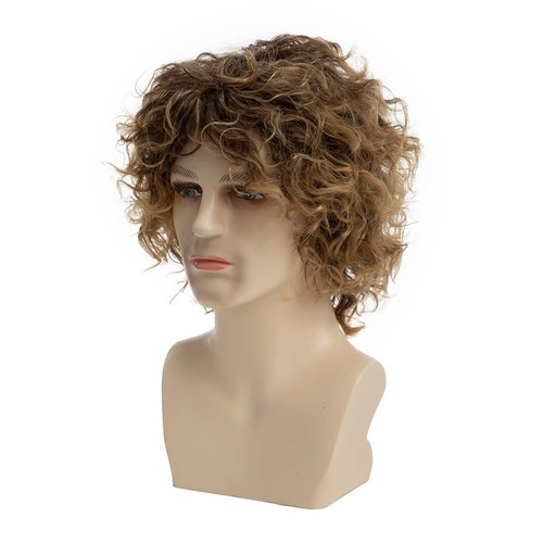 Sallcks Men's Short Curly Blonde Hair Wigs Heat Resistant Synthetic Wig with Dark Root for Daily Party Cosplay