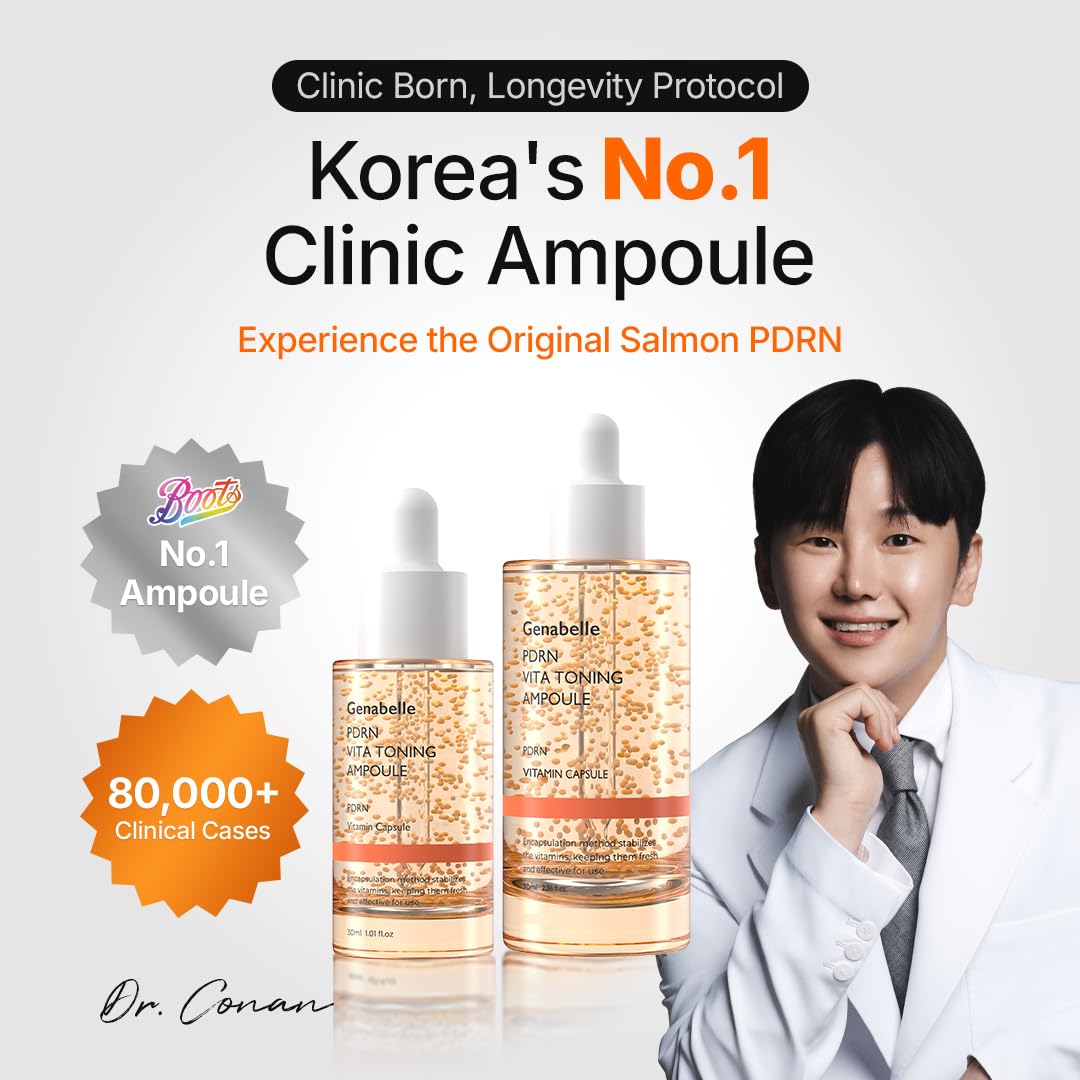 Genabelle PDRN Vitamin c Serum Toning Ampoule - Lightweight Glass Skin,korean skin care with Vitamin B, C, E, PDRN, Serum for Blemishes, Glass Skin, Fine Lines and Rough Skin Texture, 1.01 fl oz