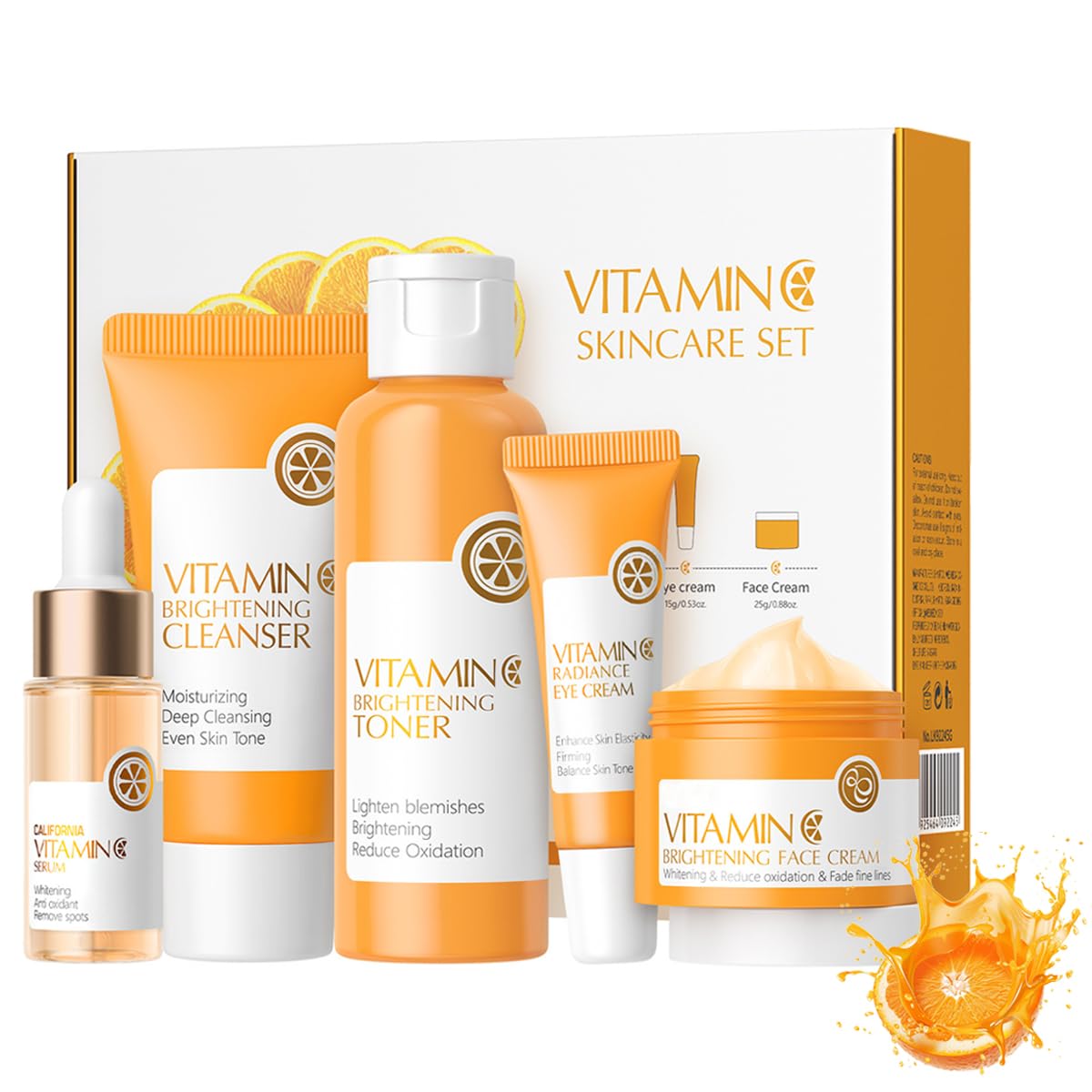 XTJXTJ Vitamin C Skincare Set, Complete Face Care Kit with Cleanser, Toner, Serum, Eye Cream and Face Cream