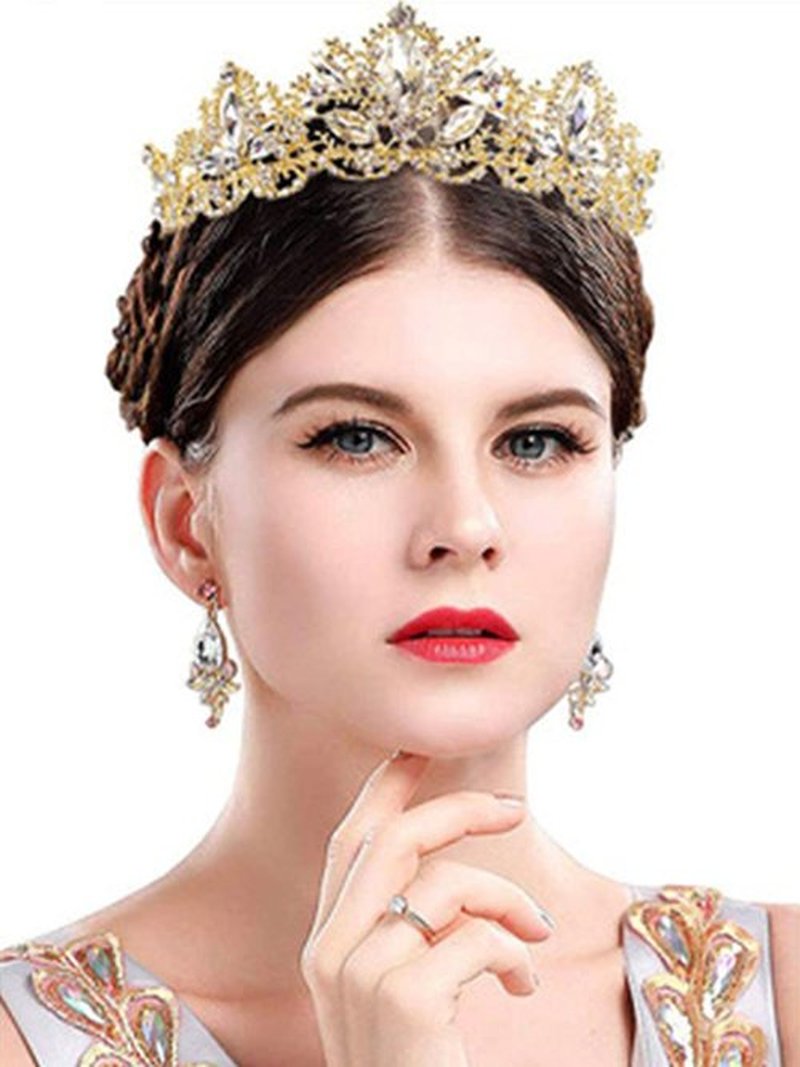 Yovic Baroque Gold Wedding Crown Sparkly Rhinestone Bride Crowns and Tiaras Prom Crystal Bridal Hair Accessories for Women and Girls (Gold)