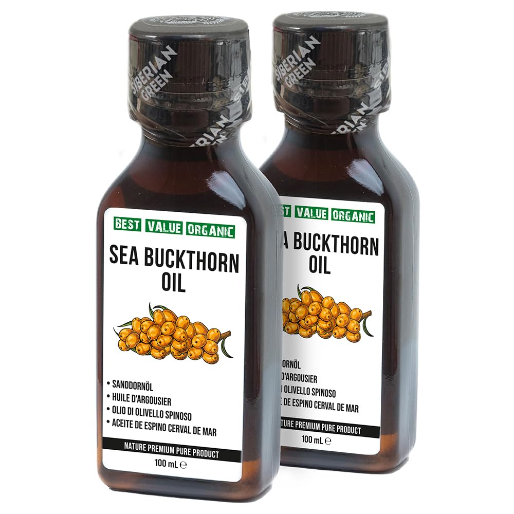 2 Pack - Siberian Sea Buckthorn Seed Oil | 100% Natural Extra Virgin Cold Pressed 2x100 ml / 6.8 fl oz (2 Bottles) | Unrefined Raw No-GMO Vegan | Premium Food Grade | Cooking, Salads or Skin Care