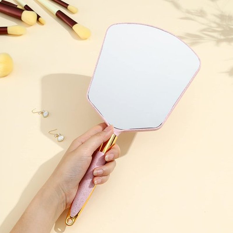Eaoundm Hand Held Mirror with Handle, Makeup Hand Mirror with Hook Hole for Bathroom and Bedroom, Barbers Haircut Mirror for Home and Salon (6 W X13 L inchs, Pink)