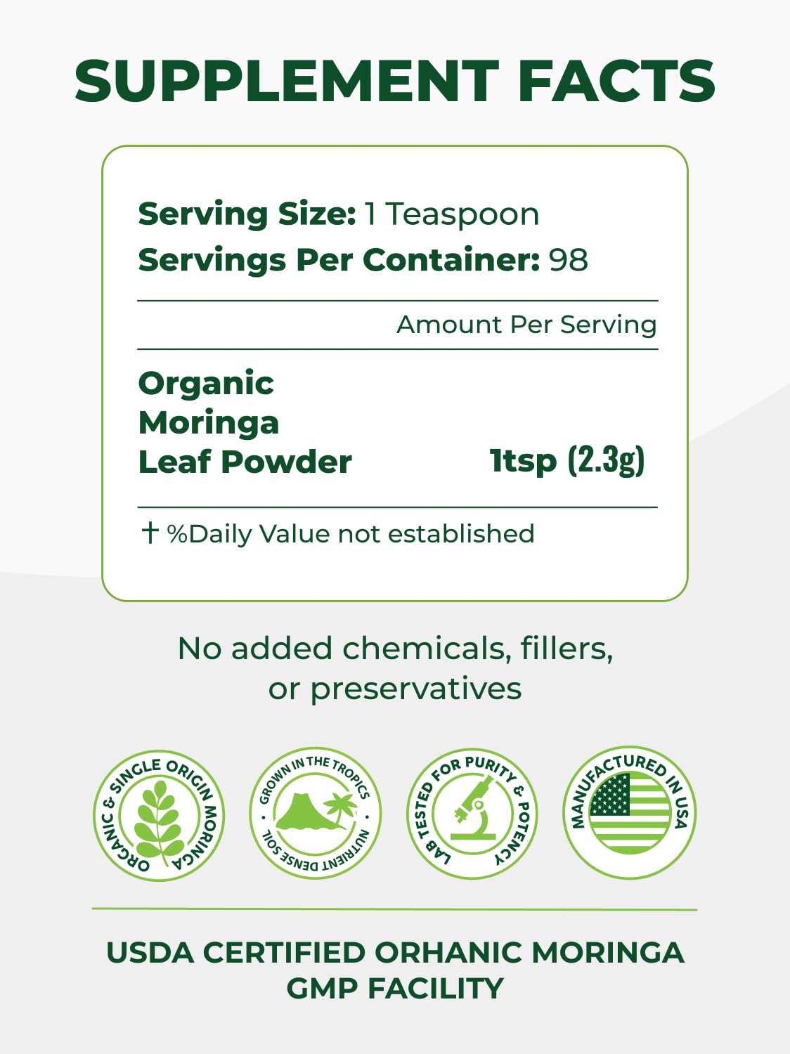 PURA VIDA MORINGA Organic Moringa Powder, Premium 100% Leaf Powder Single Origin - USDA Organic Moringa Oleifera Leaf, Perfect for Smoothies & Recipes, 8 oz