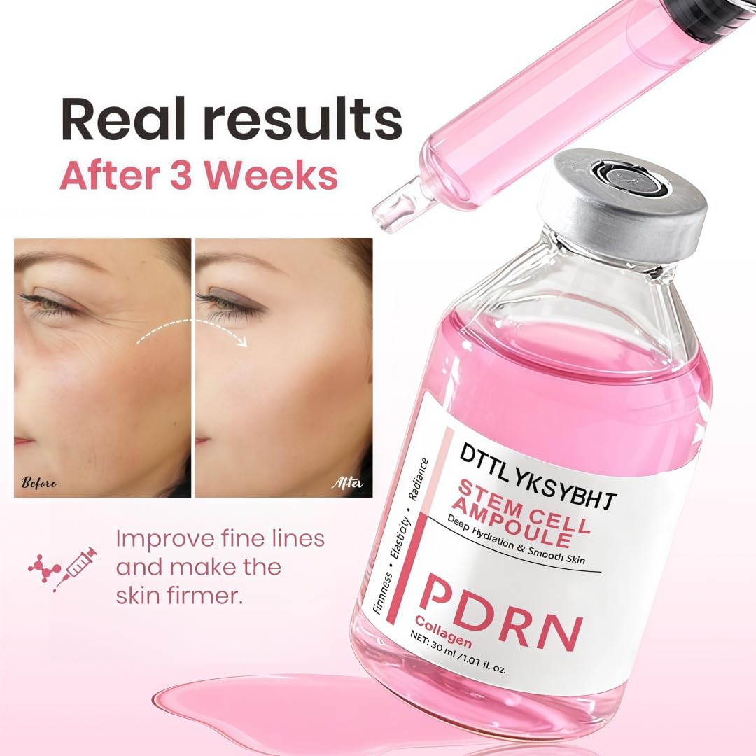 Pink Peptide Collagen Facial Ampoule Serum, Advanced Hydrating, Boosts Skin Elasticity & Radiant Glow, Plumps Skin & Reduces the Look of Fine Lines, Non-Greasy Gentle Formula 30ml/1.01 Fl Oz