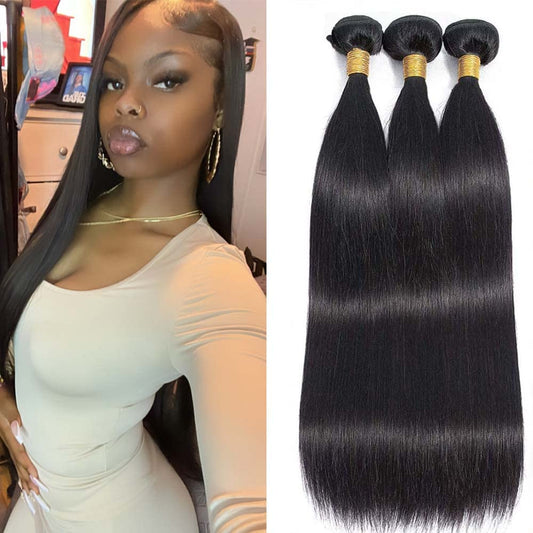 10 12 14 inch Straight Human Hair Bundles Brazilian Straight Bundles Real Unprocessed Virgin Hair Natural Color Human Hair Straight Bundles