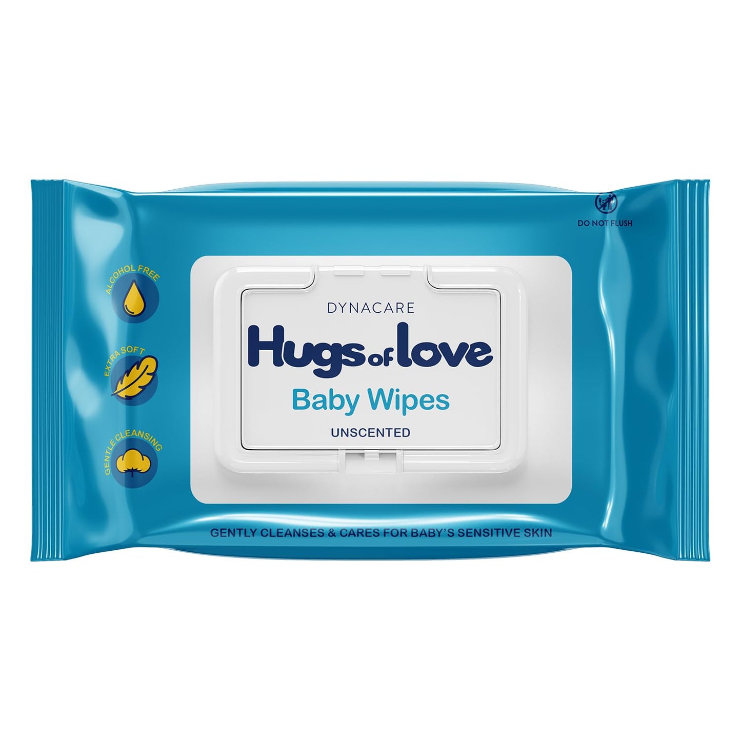 Dynarex DynaCare Hugs of Love Baby Wipes - Unscented - Alcohol-Free Wipes with Aloe & Lanolin, Safe for Sensitive Skin - 80 Wipes per Flip-Top Soft Pack