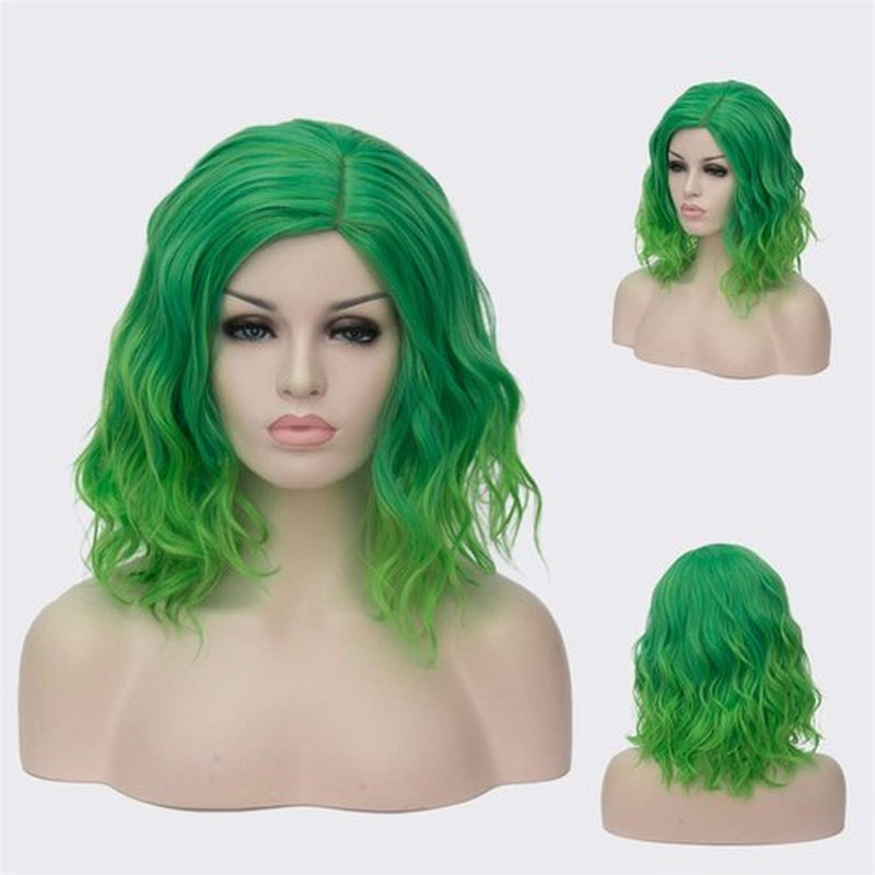 Cying Lin Short Bob Wavy Curly Wig Ombre Green Wig For Women Cosplay Halloween Wigs Heat Resistant Bob Party Wig Include Wig Cap (Ombre Green)