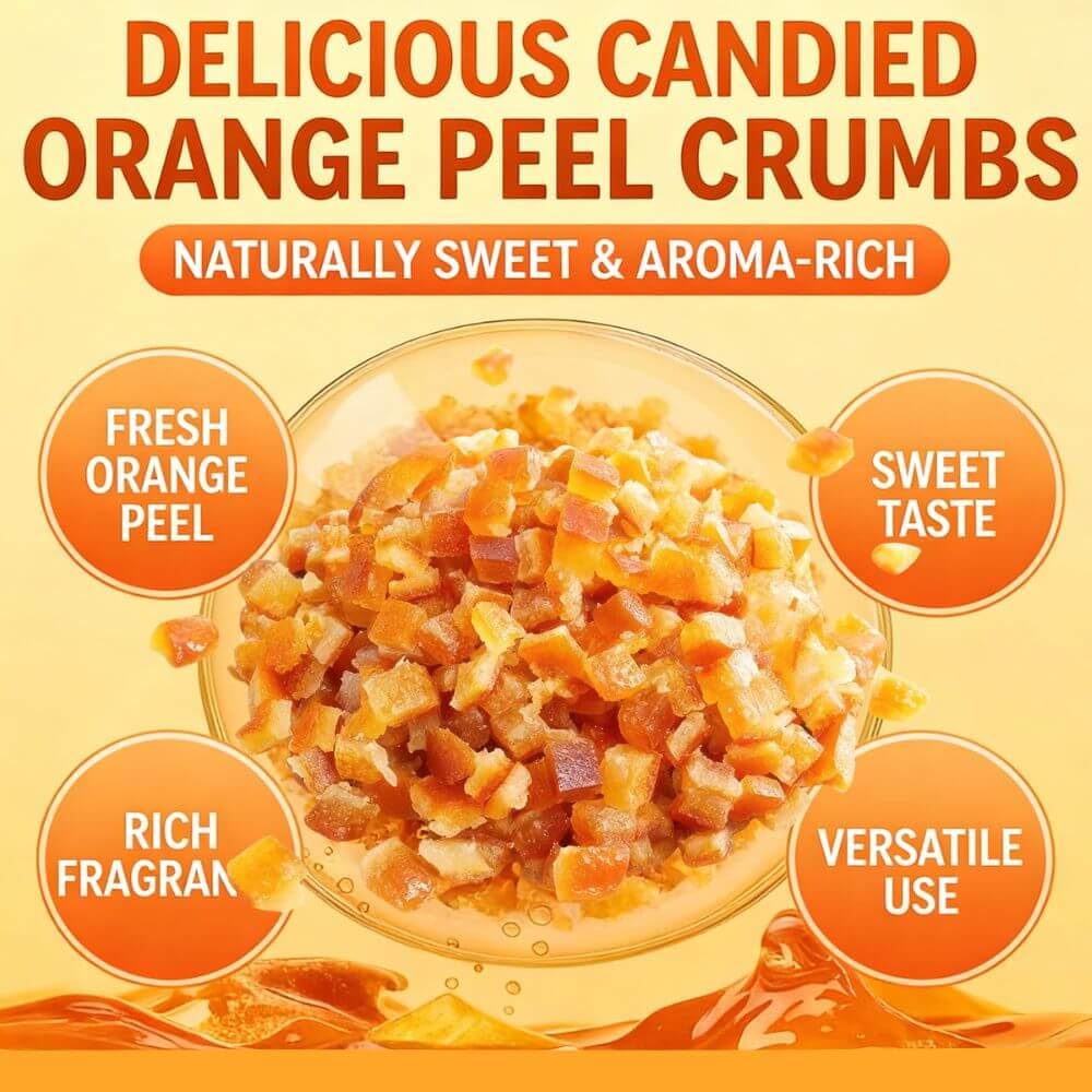 Candied Orange Peel Dices 9oz – Sweet & Zesty Citrus Bits for Baking, Bread, Cookies, Fruit Cake & Desserts – Ready-to-Use Orange Peel Cubes for Cooking, Garnish, Tea & Homemade Recipes
