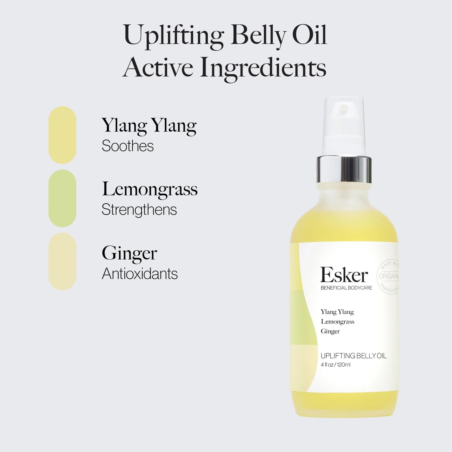 ESKER Natural Uplifting Belly Oil | (4.0oz) | Plant-Based Formulated with Antioxidants Promoting Deep Hydration and Cell Regeneration | Skin Stays Nourished and Resilient During Pregnancy