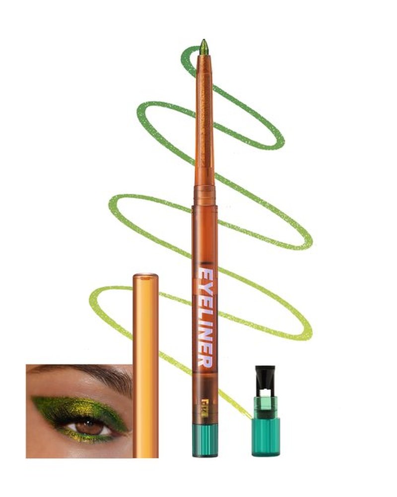 Metallic Multichrome Eyeliner Pencil, Green Glitter Eyeliner Gel Eye Liner Pencils, Waterproof Smudge-proof Longwear, Multi-Use Sharpenable Colored Eyeliner Eyeshadow Makeup Pen, Delineador De Ojos-01