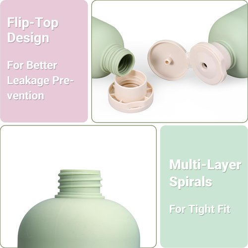 8.8oz 4Pcs Green Plastic Refillable Travel Shampoo and Conditioner Bottles Plastic Refillable Travel Shampoo Bottles with Flip Cap Plastic Refillable Shampoo and Conditioner Bottles Travel Size